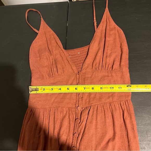 Abercrombie & Fitch Orange Linen Dress S Buttons Plunge Neck Smocked Boho Maxi - Picture 9 of 10